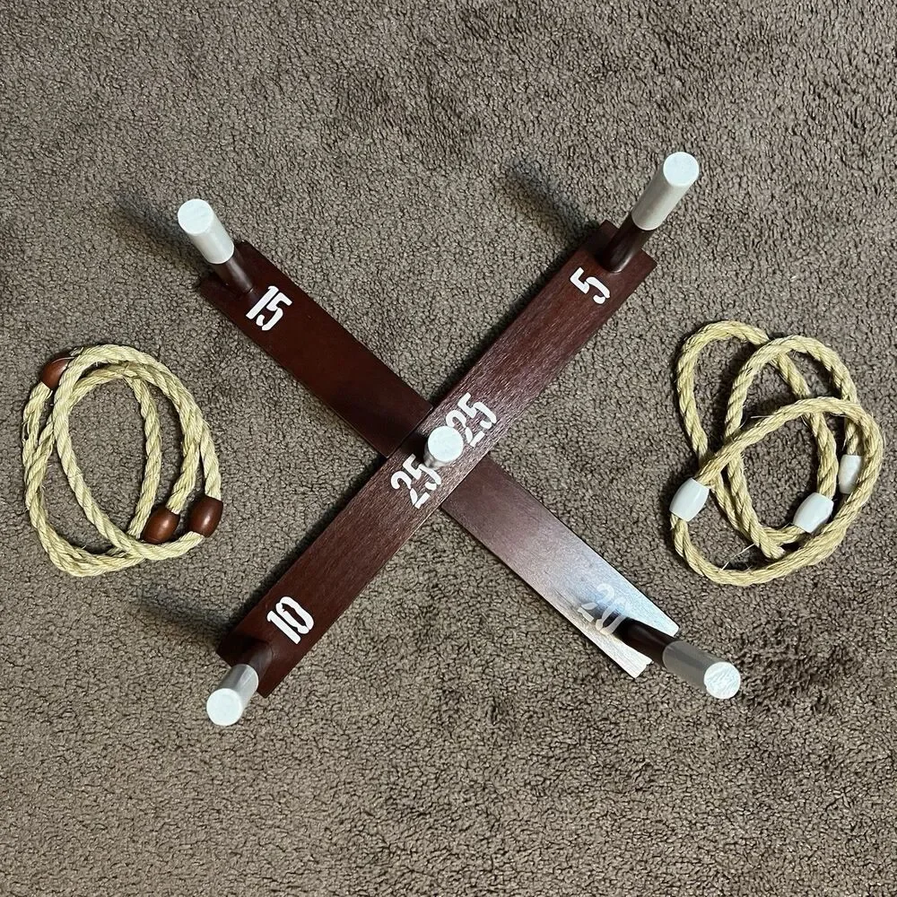 CircleCraft Rustic Wood & Rope Ring Toss Game for Adults - Featuring Wide Grip H